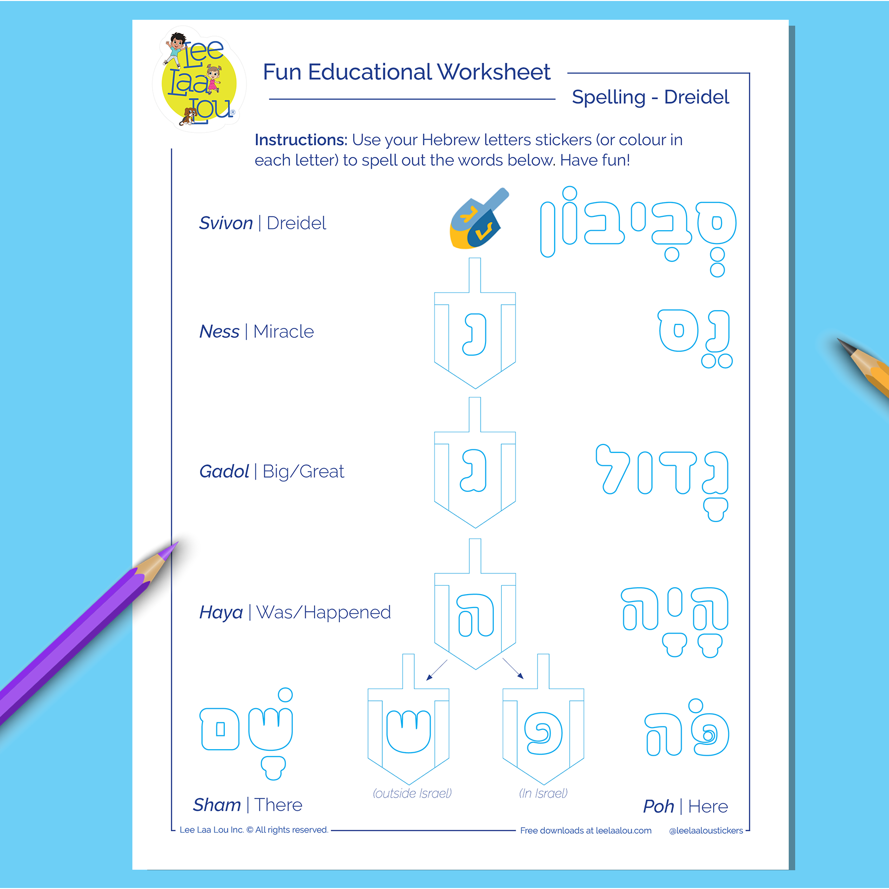 A fun Hanukkah activity that teaches Hebrew letters, dreidel symbols, and counting. Perfect for introducing children to Jewish traditions, this printable worksheet makes learning interactive and enjoyable. Ideal for classrooms, homeschool, or family celebrations!