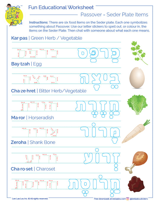Passover worksheet, Passover Activity for kids, Seder Plate Items