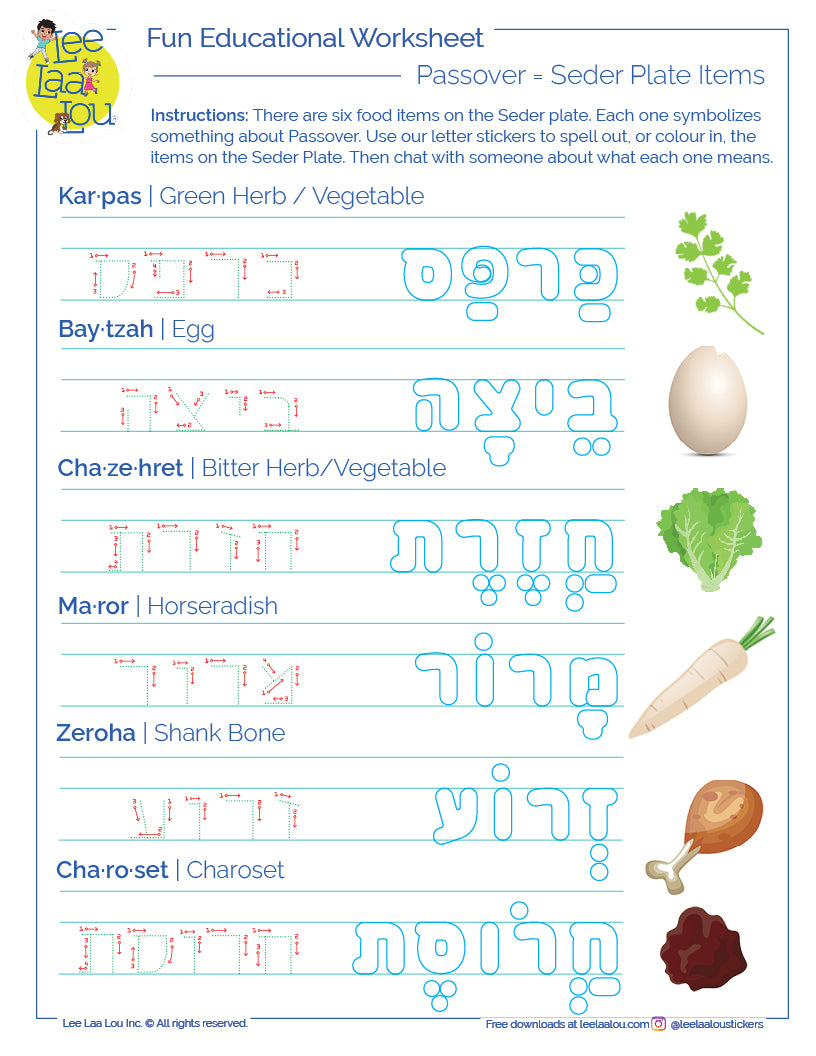 Passover worksheet, Passover Activity for kids, Seder Plate Items