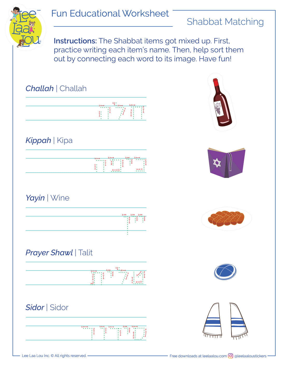 Shabbat activity worksheet for kids