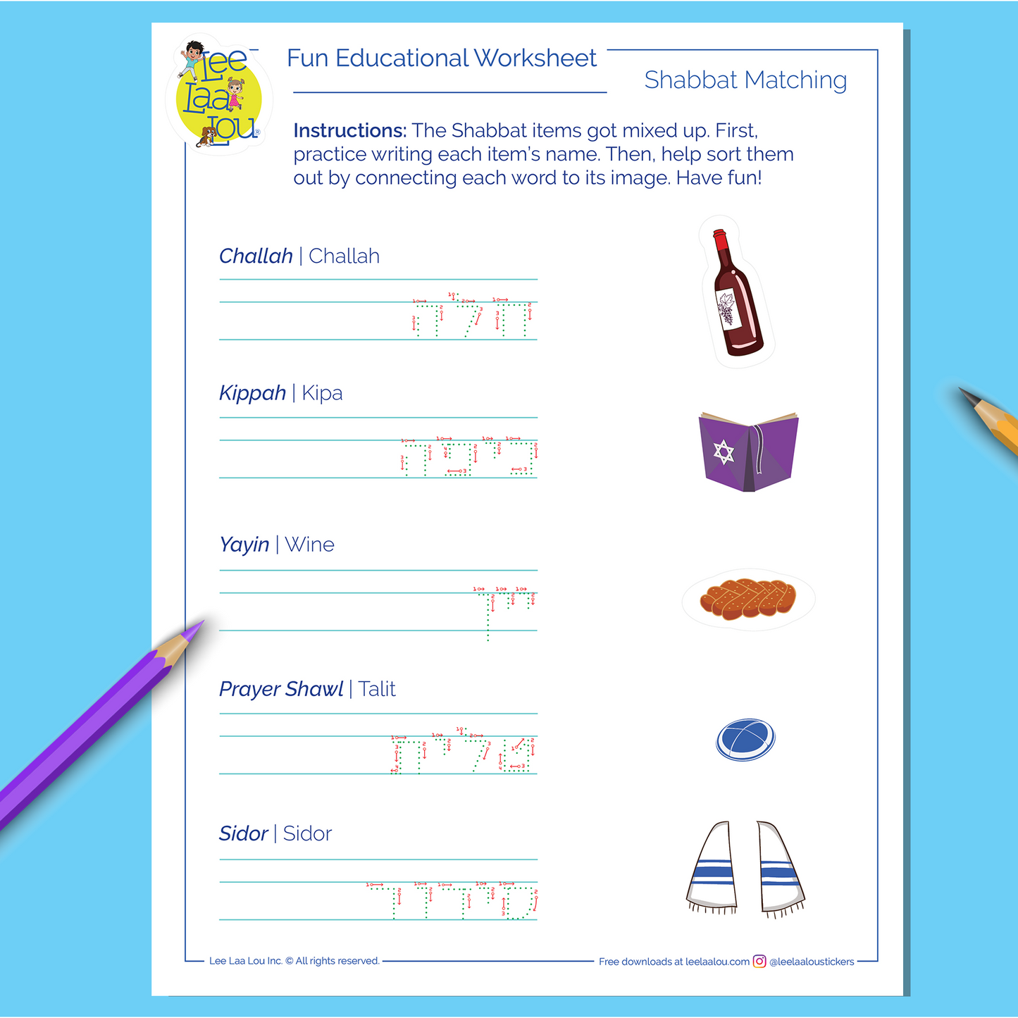 Shabbat activity worksheet for kids