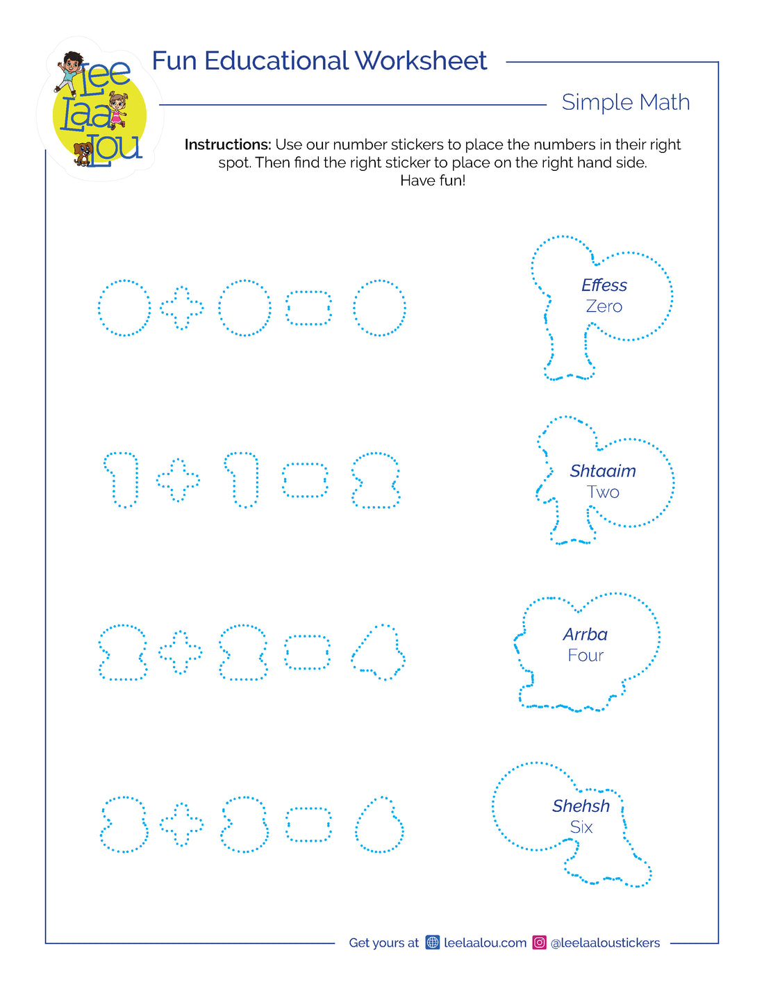 Hebrew numbers. Learn how to pronounce numbers in Hebrew while practicing simple math. Activity sheets for children. Learn Hebrew