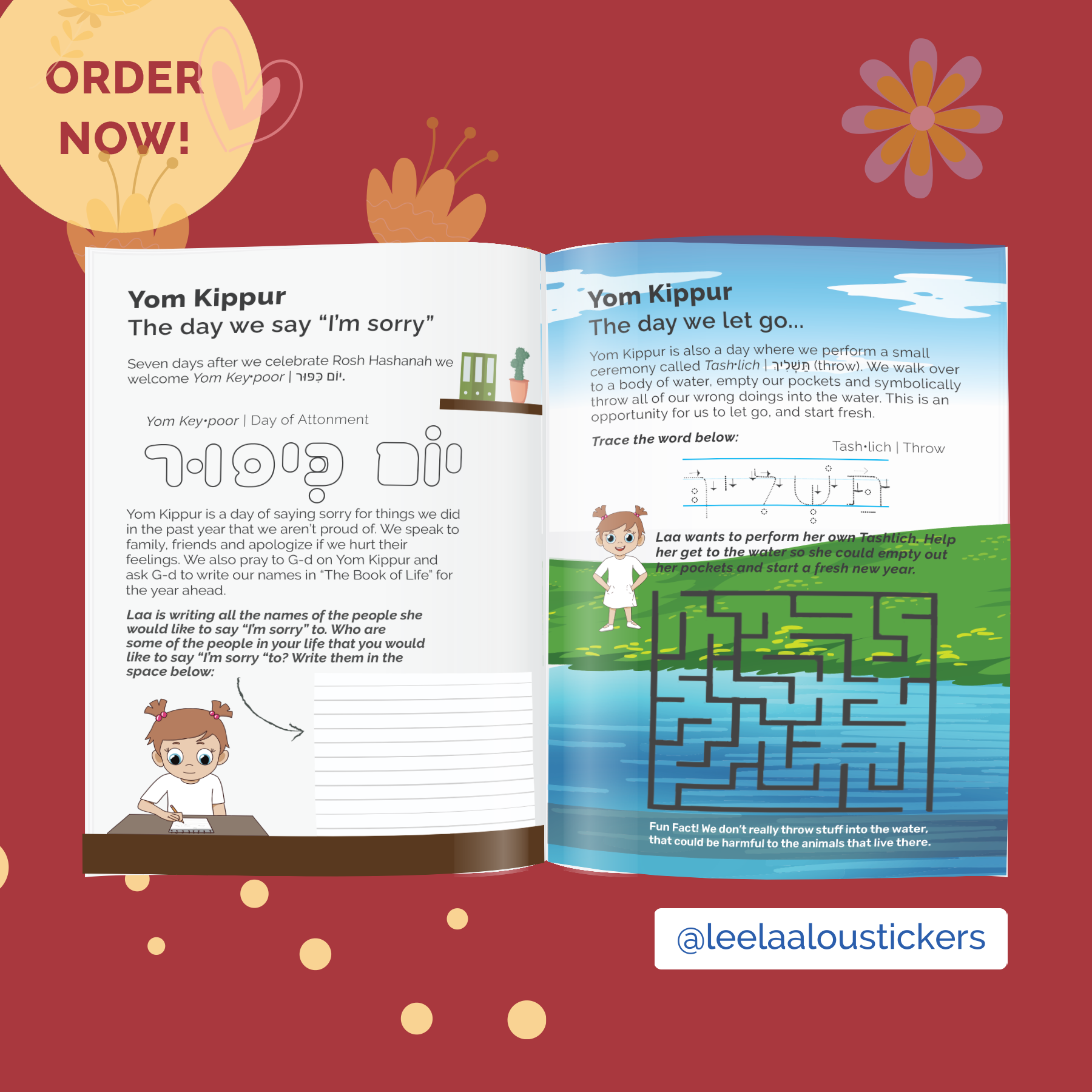 Learn all about Yom Kippur. Jewish High Holidays of Tishrei. Activity for kids. Teaching resource